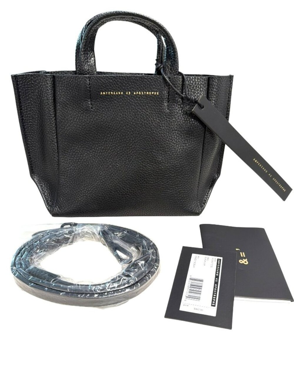 $462 Ampersand As Apostrophe Black Lux Leather Micro Tote Bag W/ Crossbody Strap